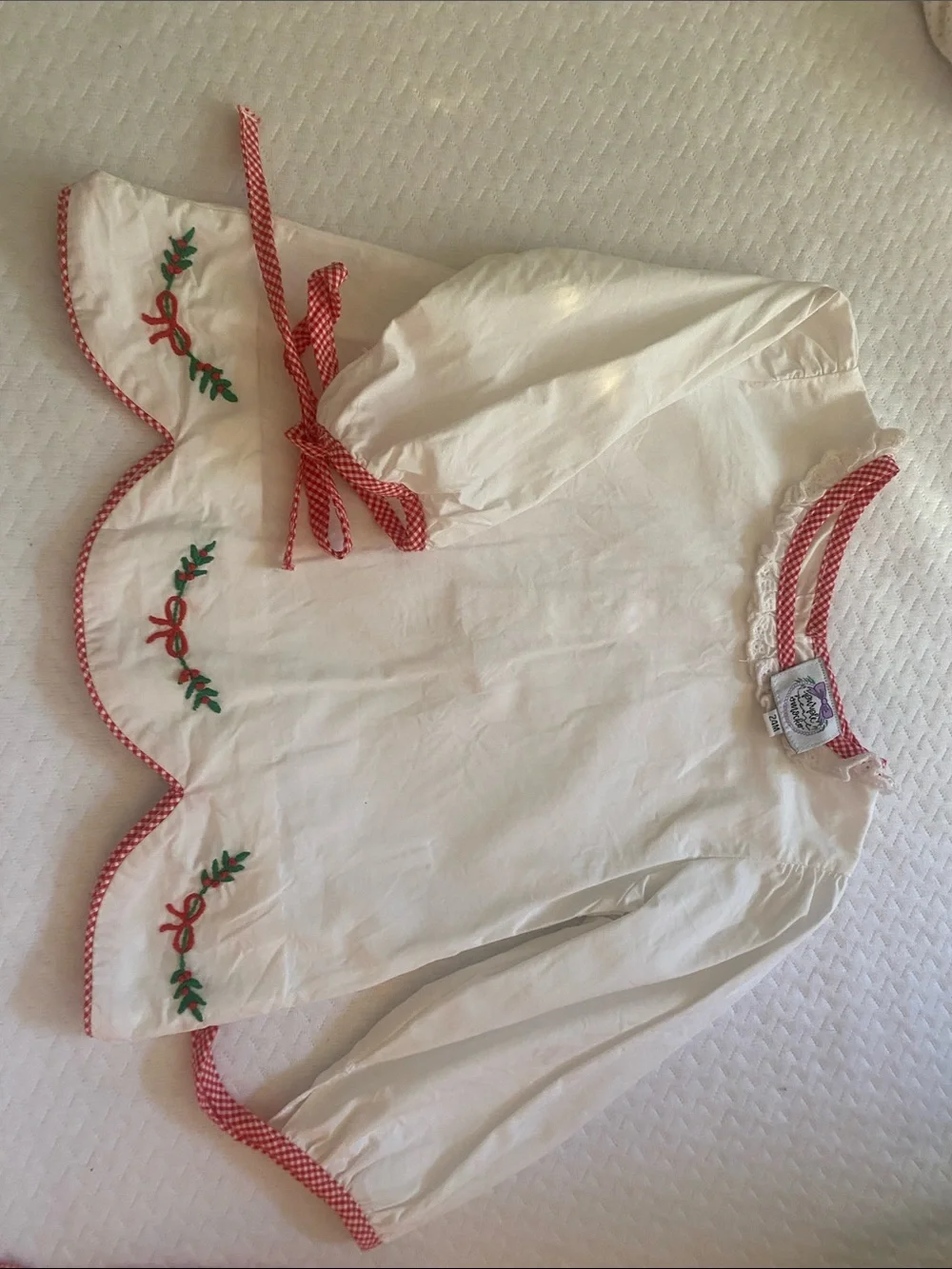 Children's Red Gingham Matching Set with White Embroidered Top